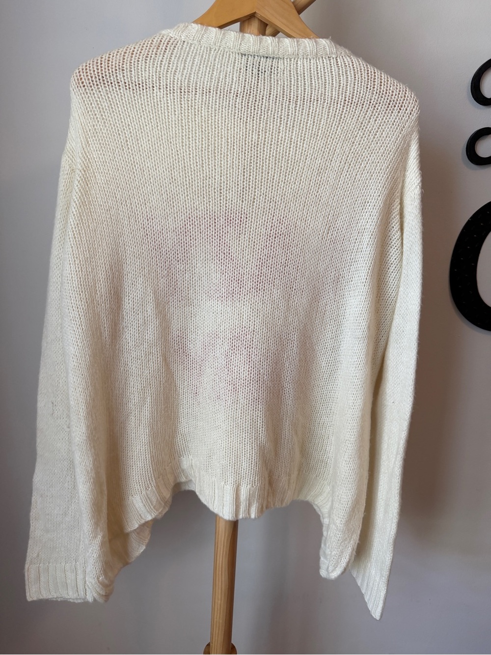 Wooden Ships Lazy Day Sweater Size S/M Mohair Blend Ivory Open Knit Top - Picture 3 of 7